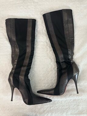 Carlos by Carlos Santana Black Textured Panel Knee Boots